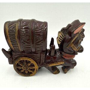 Vintage Donkey Cart Pulling Whiskey Barrel Decanter Made in Japan